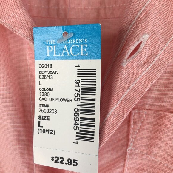 THE CHILDREN'S PLACE Long Sleeve Button Down Pink Shirt Size L. NEW - Picture 3 of 8